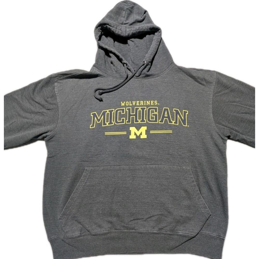 University of Michigan Wolverines Hoodie J2 Sport Large Gray Yellow Pullover
